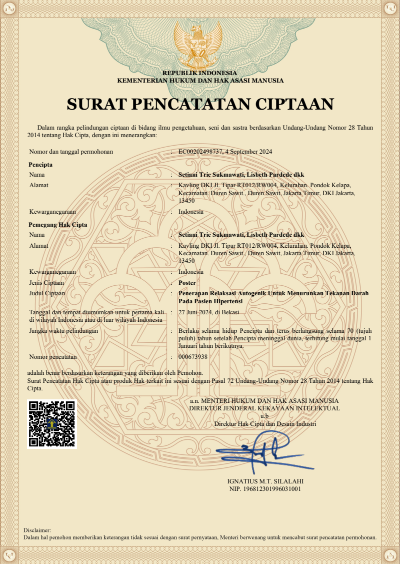 HAKI - Penerapan Relaksasi Autogenik Untuk Menurunkan Tekanan Darah Pada Pasien Hipertensi