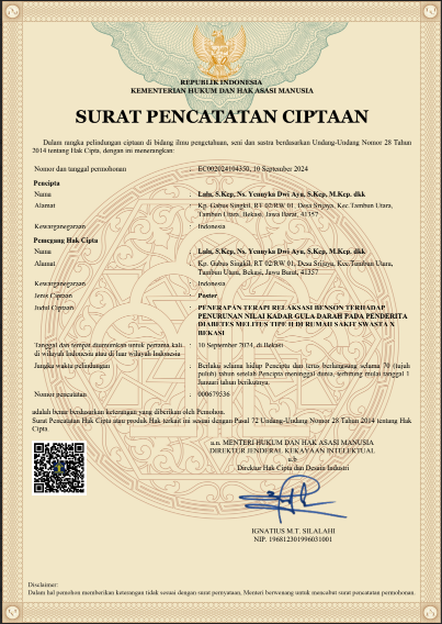 HAKI - Penerapan Terapi Relaksasi Benson Terhadap Penurunan Nilai Kadar Gula Darah Pada Penderita Diabetes Melitus Tipe Ii Di Rumah Sakit Swasta X Bekasi