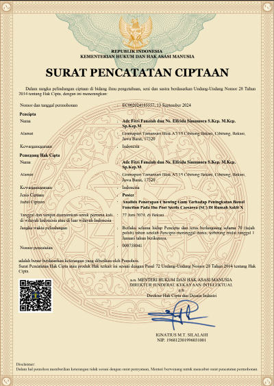 HAKI - Analisis Penerapan Chewing Gum Terhadap Peningkatan Bowel Function Pada Ibu Post Sectio Caesarea (SC) Di Rumah Sakit X