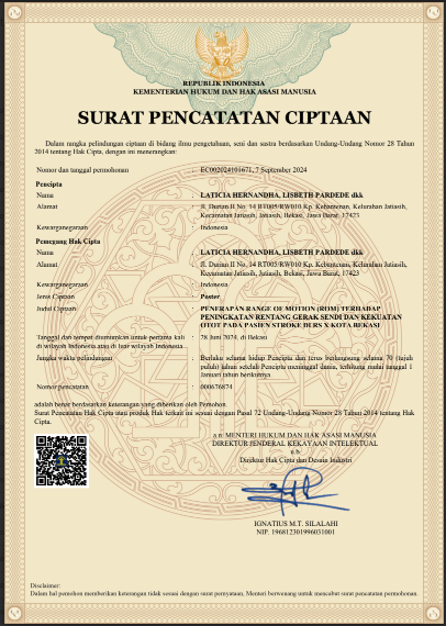 HAKI - Penerapan Range Of Motion (ROM) Terhadap Peningkatan Rentang Gerak Sendi Dan Kekuatan Otot Pada Pasien Stroke Di Rs X Kota Bekasi