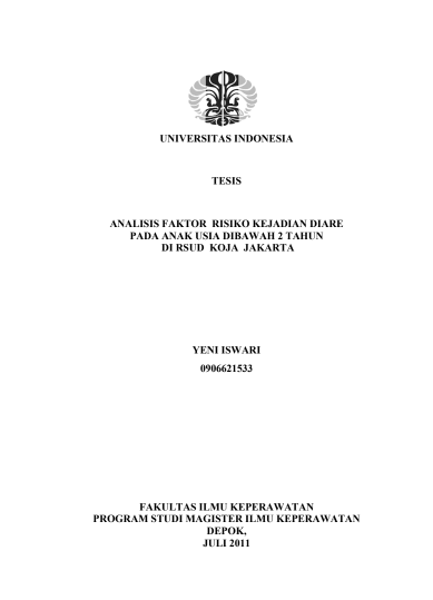 TESIS - ANALISIS FAKTOR RISIKO KEJADIAN DIARE PADA ANAK USIA DIBAWAH 2 TAHUN DI RSUD KOJA JAKARTA