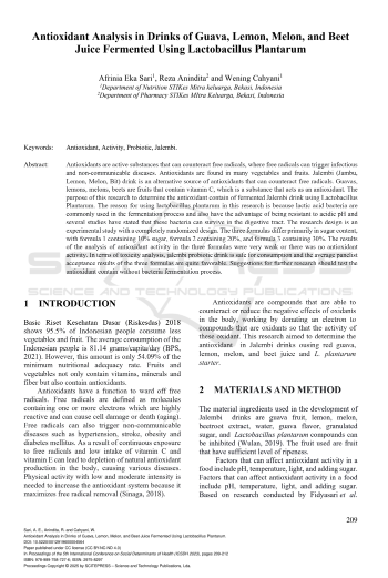 Prosiding - Antioxidant Analysis in Drinks of Guava, Lemon, Melon, and Beet Juice Fermented Using Lactobacillus Plantarum