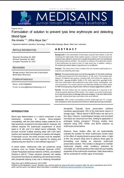 Formulation of solution to prevent lysis time erythrocyte and detecting blood type