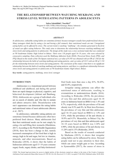 The Relationship Between Watching Mukbang And Stress Level With Eating Patterns in Adolescents