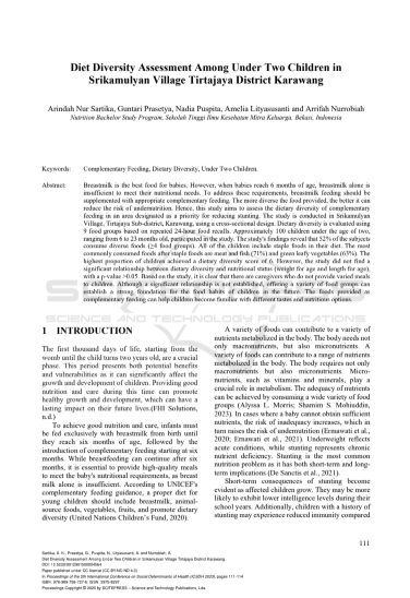 Diet Diversity Assessment Among Under Two Children in Srikamulyan Village Tirtajaya District Karawang