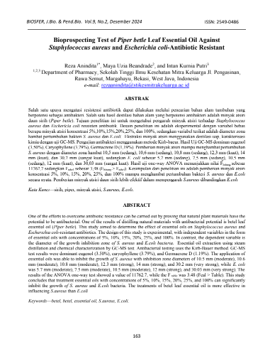 Bioprospecting Test of Piper betle Leaf Essential Oil Against Staphylococcus aureus and Escherichia coli-antibiotic Resistant